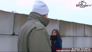 German skinny slut persuaded to cheat on her husband on the street